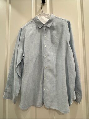 J Jill Light Blue Linen Women’s Button-Up Shirt Size M Medium